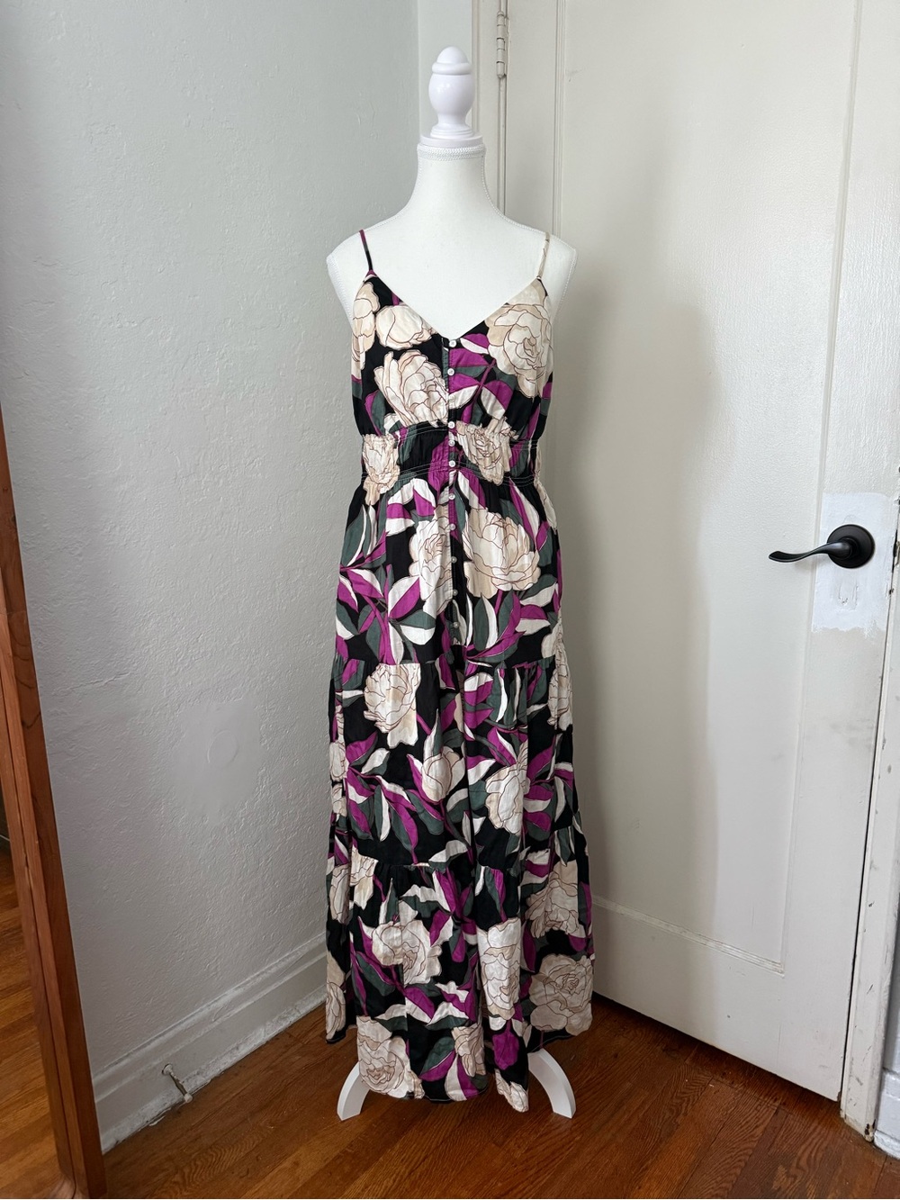 GAP Floral Black & Purple Maxi Dress - 100% cotton